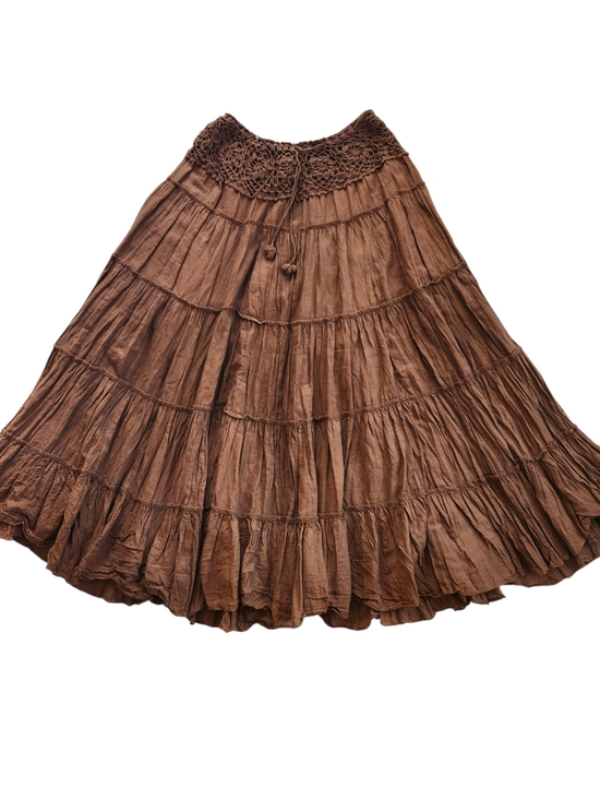 Source Unknown Dresses & Skirts - Boho Tiered Crinkle Midi Maxi Skirt with Crochet Waistband | Brown